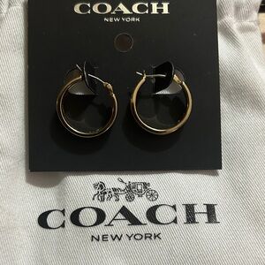Coach NWT Classic Gold Pave Design Hoop Earrings Retail $88